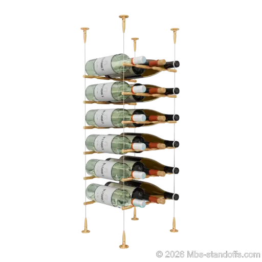 [SCS15BR-PCW3050BR-K6] Merlot - Sonoma Collection Bottle Display Peg Kit, 18-Bottle (3x6) Capacity, Floating Cable System, Pegs: 1/2″ × 11-1/2" with Champagne Anodized Finish
