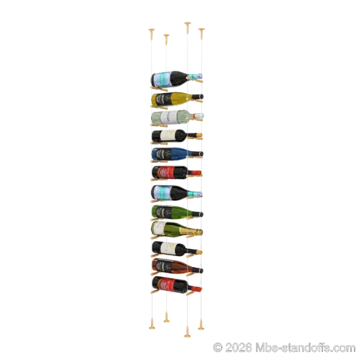 [SCS15BR-PCWR1050BR-K12] Merlot - Sonoma Collection Bottle Display Peg Kit With "O" Ring, 12-Bottle Capacity, Floating Cable System, Pegs: 1/2″ × 6" with Champagne Anodized Finish