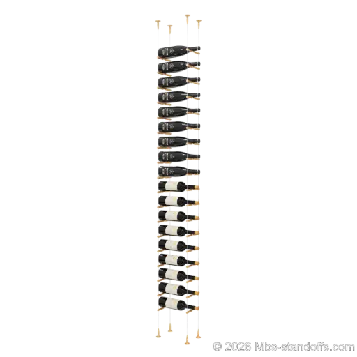 [SCS15BR-PCWR1050BR-K18] Merlot - Sonoma Collection Bottle Display Peg Kit With "O" Ring, 18-Bottle Capacity, Floating Cable System, Pegs: 1/2″ × 6" with Champagne Anodized Finish
