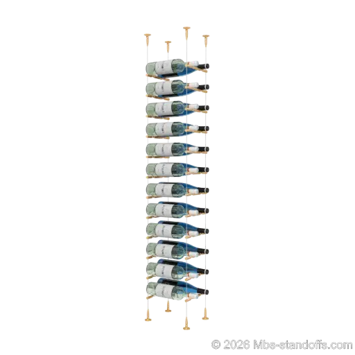 [SCS15BR-PCWR2050BR-K12] Merlot - Sonoma Collection Bottle Display Peg Kit With "O" Ring, 24-Bottle (2x12) Capacity, Floating Cable System, Pegs: 1/2″ × 7-1/2" with Champagne Anodized Finish