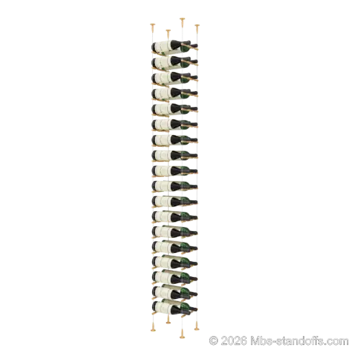 [SCS15BR-PCWR2050BR-K18] Merlot - Sonoma Collection Bottle Display Peg Kit With "O" Ring, 36-Bottle (2x18) Capacity, Floating Cable System, Pegs: 1/2″ × 7-1/2" with Champagne Anodized Finish