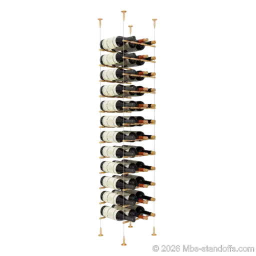 [SCS15BR-PCWR3050BR-K12] Merlot - Sonoma Collection Bottle Display Peg Kit With "O" Ring, 36-Bottle (3x12) Capacity, Floating Cable System, Pegs: 1/2″ × 11-1/2" with Champagne Anodized Finish