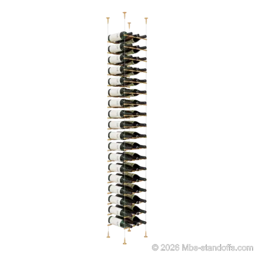 [SCS15BR-PCWR3050BR-K18] Merlot - Sonoma Collection Bottle Display Peg Kit With "O" Ring, 54-Bottle (3x18) Capacity, Floating Cable System, Pegs: 1/2″ × 11-1/2" with Champagne Anodized Finish