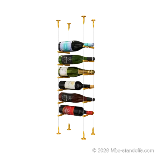 [SCS15G-PCW1050G-K6] Merlot - Sonoma Collection Bottle Display Peg Kit, 6-Bottle Capacity, Floating Cable System, Pegs: 1/2″ × 6" with Gold Anodized Finish