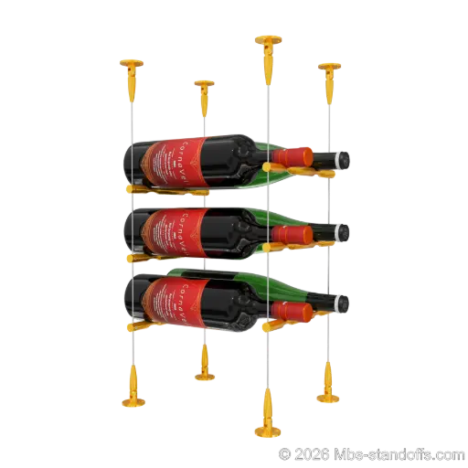 [SCS15G-PCW2050G-K3] Merlot - Sonoma Collection Bottle Display Peg Kit, 6-Bottle (2x3) Capacity, Floating Cable System, Pegs: 1/2″ × 7-1/2" with Gold Anodized Finish