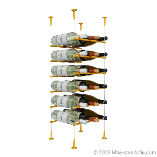 [SCS15G-PCW3050G-K6] Merlot - Sonoma Collection Bottle Display Peg Kit, 18-Bottle (3x6) Capacity, Floating Cable System, Pegs: 1/2″ × 11-1/2" with Gold Anodized Finish