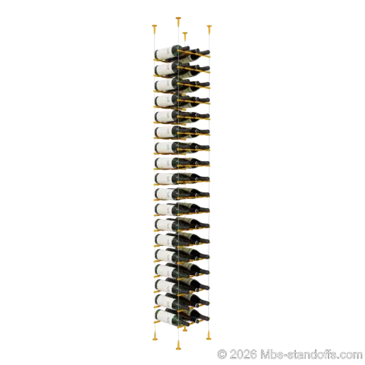 [SCS15G-PCW3050G-K18] Merlot - Sonoma Collection Bottle Display Peg Kit, 54-Bottle (3x18) Capacity, Floating Cable System, Pegs: 1/2″ × 11-1/2" with Gold Anodized Finish