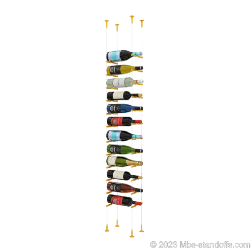 [SCS15G-PCWR1050G-K12] Merlot - Sonoma Collection Bottle Display Peg Kit With "O" Ring, 12-Bottle Capacity, Floating Cable System, Pegs: 1/2″ × 6" with Gold Anodized Finish