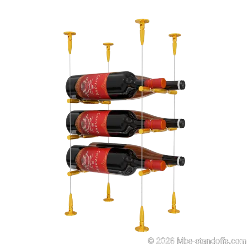 [SCS15G-PCWR2050G-K3] Merlot - Sonoma Collection Bottle Display Peg Kit With "O" Ring, 6-Bottle (2x3) Capacity, Floating Cable System, Pegs: 1/2″ × 7-1/2" with Gold Anodized Finish