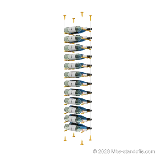 [SCS15G-PCWR2050G-K12] Merlot - Sonoma Collection Bottle Display Peg Kit With "O" Ring, 24-Bottle (2x12) Capacity, Floating Cable System, Pegs: 1/2″ × 7-1/2" with Gold Anodized Finish