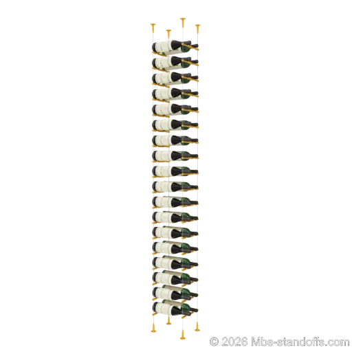 [SCS15G-PCWR2050G-K18] Merlot - Sonoma Collection Bottle Display Peg Kit With "O" Ring, 36-Bottle (2x18) Capacity, Floating Cable System, Pegs: 1/2″ × 7-1/2" with Gold Anodized Finish