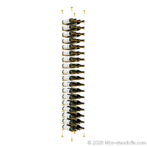 [SCS15G-PCWR3050G-K18] Merlot - Sonoma Collection Bottle Display Peg Kit With "O" Ring, 54-Bottle (3x18) Capacity, Floating Cable System, Pegs: 1/2″ × 11-1/2" with Gold Anodized Finish