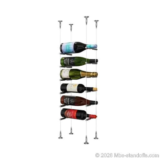 [SCS15CP-PCW1050CP-K6] Merlot - Sonoma Collection Bottle Display Peg Kit, 6-Bottle Capacity, Floating Cable System, Pegs: 1/2″ × 6" with Chrome Mirror Finish