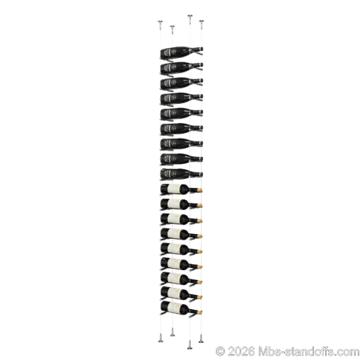 [SCS15CP-PCW1050CP-K18] Merlot - Sonoma Collection Bottle Display Peg Kit, 18-Bottle Capacity, Floating Cable System, Pegs: 1/2″ × 6" with Chrome Mirror Finish
