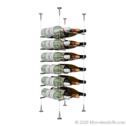 [SCS15CP-PCW3050CP-K6] Merlot - Sonoma Collection Bottle Display Peg Kit, 18-Bottle (3x6) Capacity, Floating Cable System, Pegs: 1/2″ × 11-1/2" with Chrome Mirror Finish