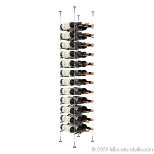 [SCS15CP-PCW3050CP-K12] Merlot - Sonoma Collection Bottle Display Peg Kit, 36-Bottle (3x12) Capacity, Floating Cable System, Pegs: 1/2″ × 11-1/2" with Chrome Mirror Finish