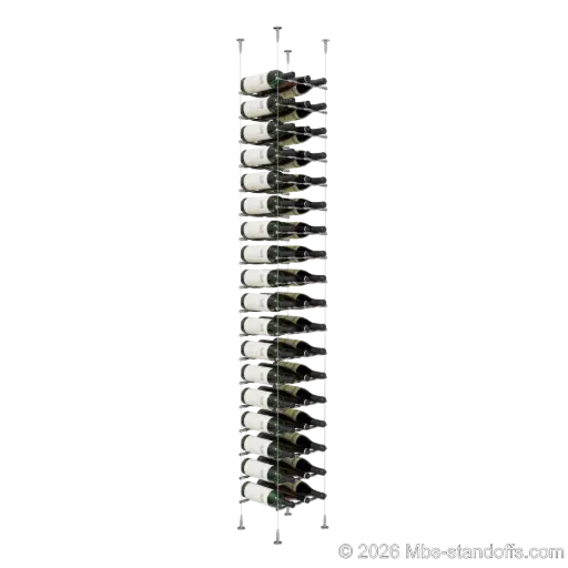 [SCS15CP-PCW3050CP-K18] Merlot - Sonoma Collection Bottle Display Peg Kit, 54-Bottle (3x18) Capacity, Floating Cable System, Pegs: 1/2″ × 11-1/2" with Chrome Mirror Finish