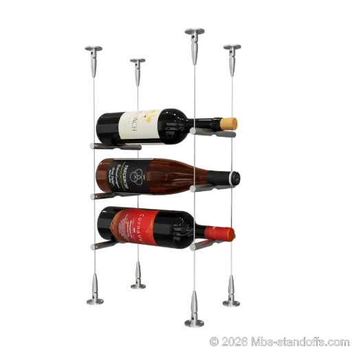 [SCS15SS-PCW1050S-K3] Merlot - Sonoma Collection Bottle Display Peg Kit, 3-Bottle Capacity, Floating Cable System, Pegs: 1/2″ × 6" with Satin Brushed Finish