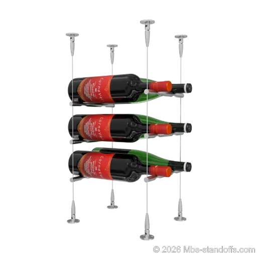 [SCS15SS-PCW2050S-K3] Merlot - Sonoma Collection Bottle Display Peg Kit, 6-Bottle (2x3) Capacity, Floating Cable System, Pegs: 1/2″ × 7-1/2" with Satin Brushed Finish