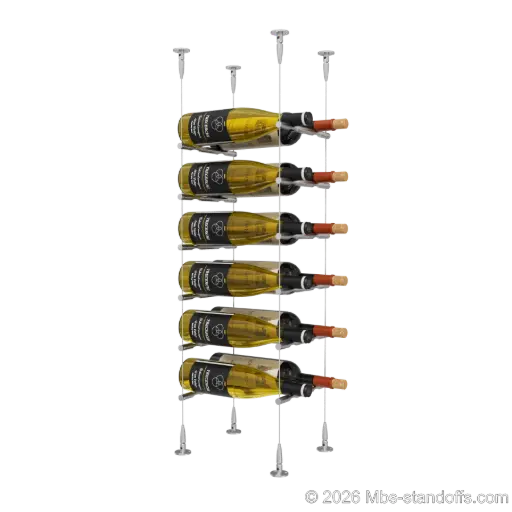[SCS15SS-PCW2050S-K6] Merlot - Sonoma Collection Bottle Display Peg Kit, 12-Bottle (2x6) Capacity, Floating Cable System, Pegs: 1/2″ × 7-1/2" with Satin Brushed Finish