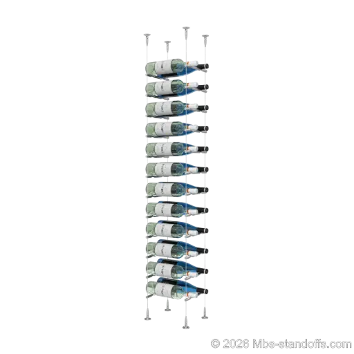 [SCS15SS-PCW2050S-K12] Merlot - Sonoma Collection Bottle Display Peg Kit, 24-Bottle (2x12) Capacity, Floating Cable System, Pegs: 1/2″ × 7-1/2" with Satin Brushed Finish
