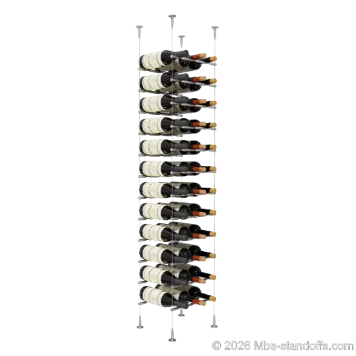 [SCS15SS-PCW3050S-K12] Merlot - Sonoma Collection Bottle Display Peg Kit, 36-Bottle (3x12) Capacity, Floating Cable System, Pegs: 1/2″ × 11-1/2" with Satin Brushed Finish