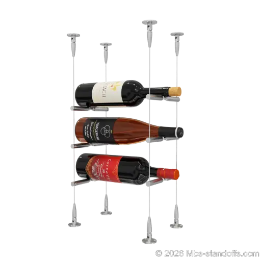 [SCS15SS-PCWR1050S-K3] Merlot - Sonoma Collection Bottle Display Peg Kit With "O" Ring, 3-Bottle Capacity, Floating Cable System, Pegs: 1/2″ × 6" with Satin Brushed Finish