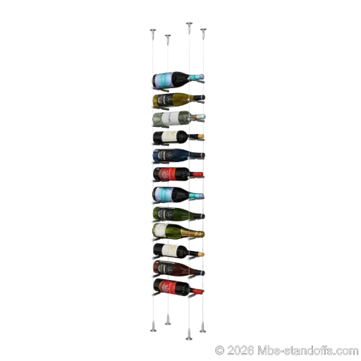 [SCS15SS-PCWR1050S-K12] Merlot - Sonoma Collection Bottle Display Peg Kit With "O" Ring, 12-Bottle Capacity, Floating Cable System, Pegs: 1/2″ × 6" with Satin Brushed Finish