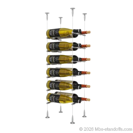 [SCS15SS-PCWR2050S-K6] Merlot - Sonoma Collection Bottle Display Peg Kit With "O" Ring, 12-Bottle (2x6) Capacity, Floating Cable System, Pegs: 1/2″ × 7-1/2" with Satin Brushed Finish