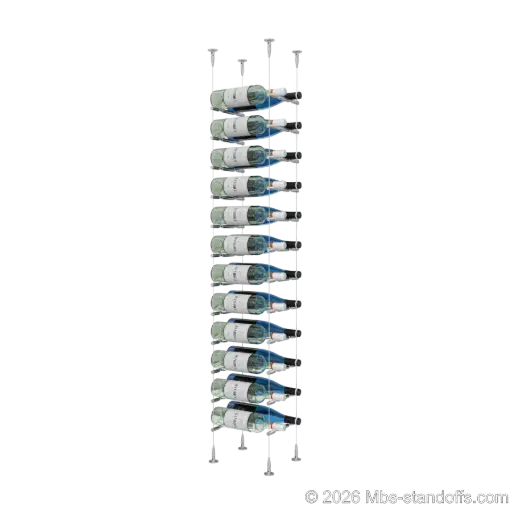 [SCS15SS-PCWR2050S-K12] Merlot - Sonoma Collection Bottle Display Peg Kit With "O" Ring, 24-Bottle (2x12) Capacity, Floating Cable System, Pegs: 1/2″ × 7-1/2" with Satin Brushed Finish