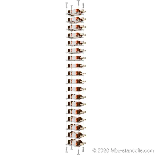 [CS15A-CF02C-K12] Sauvignon - Loire Collection Bottle Display Cable Cradle Kit, 24-Bottle (2x12) Capacity, Floating Cable System, 2-Bottle Flat Acrylic Cradle, Cable: 1/16″ Diameter, 13′-1″ Length with Clear Anodized Hanger