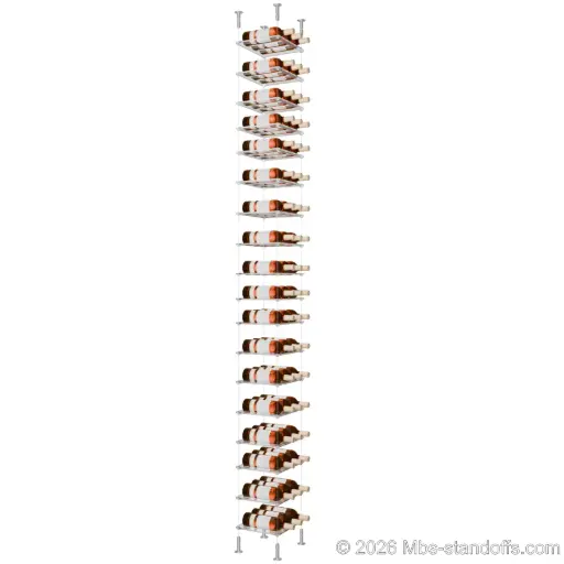 [CS15A-CF03C-K18] Sauvignon - Loire Collection Bottle Display Cable Cradle Kit, 54-Bottle (3x18) Capacity, Floating Cable System, 3-Bottle Flat Acrylic Cradle, Cable: 1/16″ Diameter, 13′-1″ Length with Clear Anodized Hanger