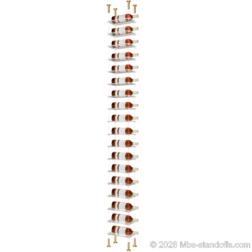 [CS15BR-CF01C-K18] Sauvignon - Loire Collection Bottle Display Cable Cradle Kit, 18-Bottle Capacity, Floating Cable System, 1-Bottle Flat Acrylic Cradle, Cable: 1/16″ Diameter, 13′-1″ Length with Champagne Anodized Hanger