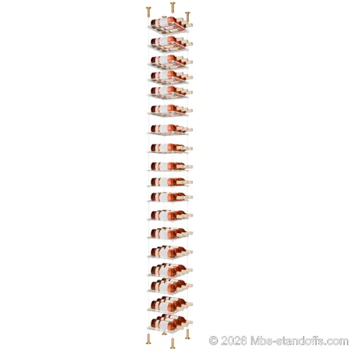 [CS15BR-CF03C-K18] Sauvignon - Loire Collection Bottle Display Cable Cradle Kit, 54-Bottle (3x18) Capacity, Floating Cable System, 3-Bottle Flat Acrylic Cradle, Cable: 1/16″ Diameter, 13′-1″ Length with Champagne Anodized Hanger