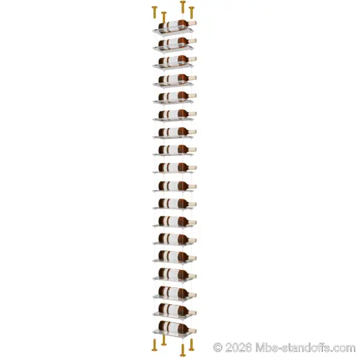 [CS15G-CF01C-K18] Sauvignon - Loire Collection Bottle Display Cable Cradle Kit, 18-Bottle Capacity, Floating Cable System, 1-Bottle Flat Acrylic Cradle, Cable: 1/16″ Diameter, 13′-1″ Length with Gold Anodized Hanger