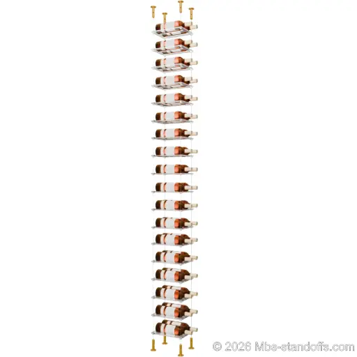[CS15G-CF02C-K18] Sauvignon - Loire Collection Bottle Display Cable Cradle Kit, 36-Bottle (2x18) Capacity, Floating Cable System, 2-Bottle Flat Acrylic Cradle, Cable: 1/16″ Diameter, 13′-1″ Length with Gold Anodized Hanger