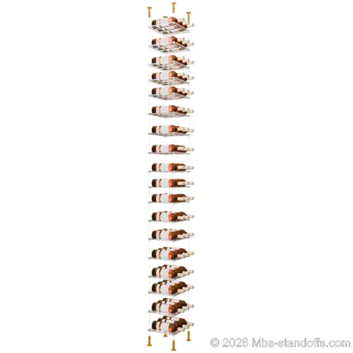 [CS15G-CF03C-K18] Sauvignon - Loire Collection Bottle Display Cable Cradle Kit, 54-Bottle (3x18) Capacity, Floating Cable System, 3-Bottle Flat Acrylic Cradle, Cable: 1/16″ Diameter, 13′-1″ Length with Gold Anodized Hanger