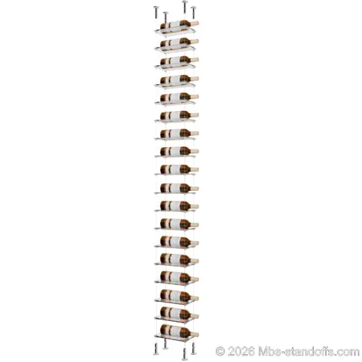 [CS15CP-CF01C-K18] Sauvignon - Loire Collection Bottle Display Cable Cradle Kit, 18-Bottle Capacity, Floating Cable System, 1-Bottle Flat Acrylic Cradle, Cable: 1/16″ Diameter, 13′-1″ Length with Chrome Mirror Hanger