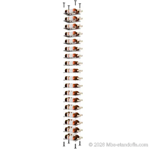 [CS15CP-CF02C-K12] Sauvignon - Loire Collection Bottle Display Cable Cradle Kit, 24-Bottle (2x12) Capacity, Floating Cable System, 2-Bottle Flat Acrylic Cradle, Cable: 1/16″ Diameter, 13′-1″ Length with Chrome Mirror Hanger