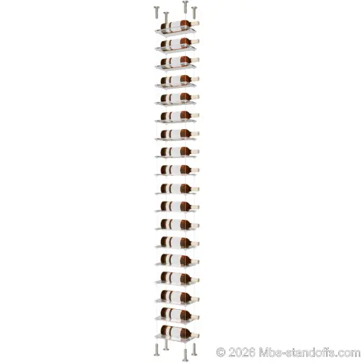 [CS15SS-CF01C-K18] Sauvignon - Loire Collection Bottle Display Cable Cradle Kit, 18-Bottle Capacity, Floating Cable System, 1-Bottle Flat Acrylic Cradle, Cable: 1/16″ Diameter, 13′-1″ Length with Satin Brushed Hanger