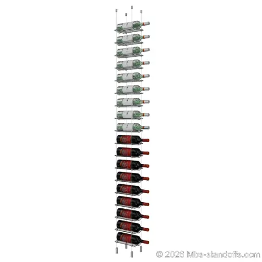 [ACG1904-CW01-K18] Viognier - Côte-Rôtie Collection Bottle Display Cable Cradle Kit, 18-Bottle Capacity, Floating Cable System, 1-Bottle Wave Acrylic Cradle, Cable: 1/16″ Diameter, 13′-1″ Length with Clear Anodized Hanger