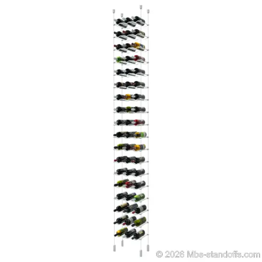 [ACG1904-CW03-K18] Viognier - Côte-Rôtie Collection Bottle Display Cable Cradle Kit, 54-Bottle (3x18) Capacity, Floating Cable System, 3-Bottle Wave Acrylic Cradle, Cable: 1/16″ Diameter, 13′-1″ Length with Clear Anodized Hanger