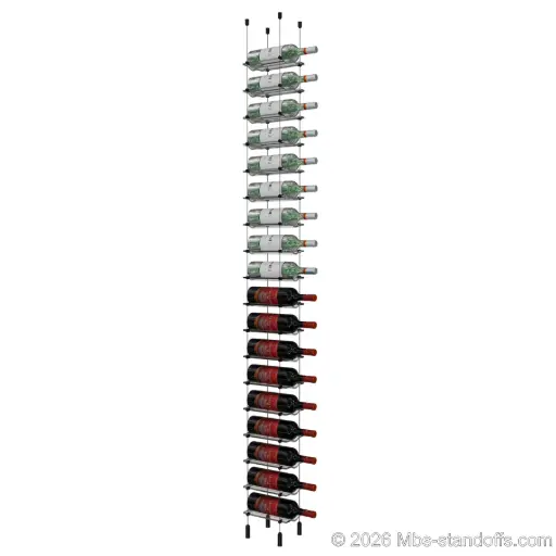 [ACG1904MB-CW01-K18] Viognier - Côte-Rôtie Collection Bottle Display Cable Cradle Kit, 18-Bottle Capacity, Floating Cable System, 1-Bottle Wave Acrylic Cradle, Cable: 1/16″ Diameter, 13′-1″ Length with Matte Black Anodized Hanger