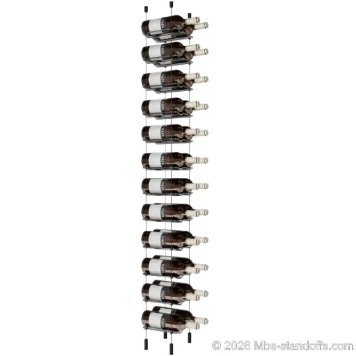 [ACG1904BR-CW02-K12] Viognier - Côte-Rôtie Collection Bottle Display Cable Cradle Kit, 24-Bottle (2x12) Capacity, Floating Cable System, 2-Bottle Wave Acrylic Cradle, Cable: 1/16″ Diameter, 13′-1″ Length with Champagne Anodized Hanger