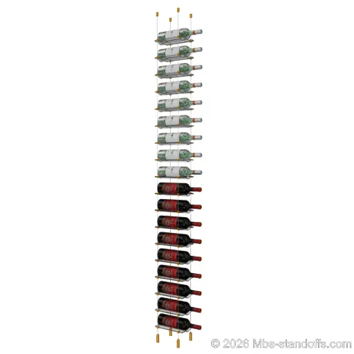 [ACG1904G-CW01-K18] Viognier - Côte-Rôtie Collection Bottle Display Cable Cradle Kit, 18-Bottle Capacity, Floating Cable System, 1-Bottle Wave Acrylic Cradle, Cable: 1/16″ Diameter, 13′-1″ Length with Gold Anodized Hanger