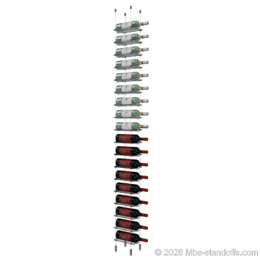 [ACG1904CP-CW01-K18] Viognier - Côte-Rôtie Collection Bottle Display Cable Cradle Kit, 18-Bottle Capacity, Floating Cable System, 1-Bottle Wave Acrylic Cradle, Cable: 1/16″ Diameter, 13′-1″ Length with Chrome Mirror Hanger