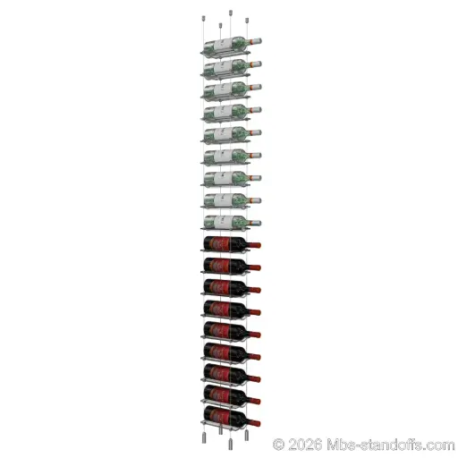 [SCG1904-CW01-K18] Viognier - Côte-Rôtie Collection Bottle Display Cable Cradle Kit, 18-Bottle Capacity, Floating Cable System, 1-Bottle Wave Acrylic Cradle, Cable: 1/16″ Diameter, 13′-1″ Length with Satin Brushed Hanger