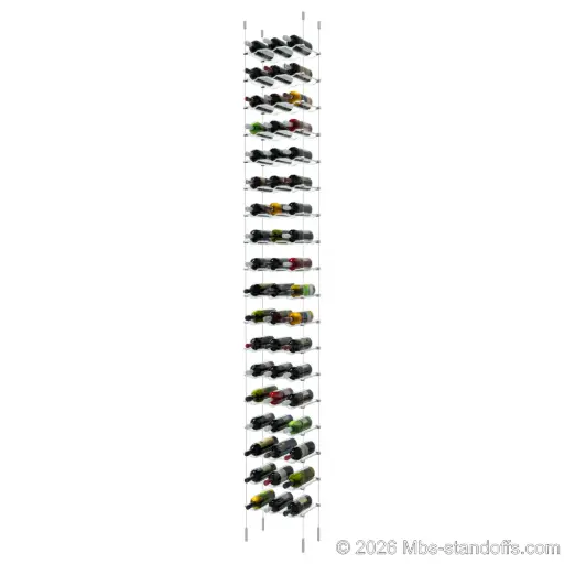 [SCG1904-CW03-K18] Viognier - Côte-Rôtie Collection Bottle Display Cable Cradle Kit, 54-Bottle (3x18) Capacity, Floating Cable System, 3-Bottle Wave Acrylic Cradle, Cable: 1/16″ Diameter, 13′-1″ Length with Satin Brushed Hanger