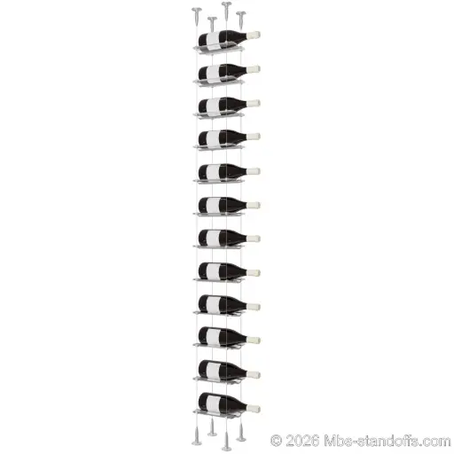 [SCS15A-CW01-K12] Viognier - Condrieu Collection Bottle Display Cable Cradle Kit, 12-Bottle Capacity, Floating Cable System, 1-Bottle Wave Acrylic Cradle, Cable: 1/16″ Diameter, 13′-1″ Length with Clear Anodized Hanger