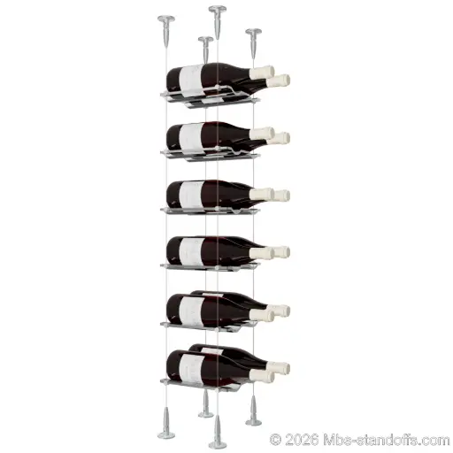 [SCS15A-CW02-K6] Viognier - Condrieu Collection Bottle Display Cable Cradle Kit, 12-Bottle (2x6) Capacity, Floating Cable System, 2-Bottle Wave Acrylic Cradle, Cable: 1/16″ Diameter, 13′-1″ Length with Clear Anodized Hanger